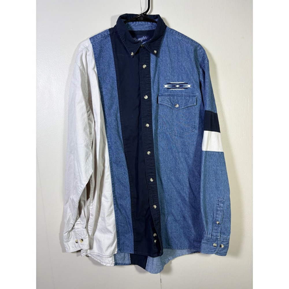 Wrangler Western Shirt Mens Large Tall Colorblock Denim Southwestern Aztec